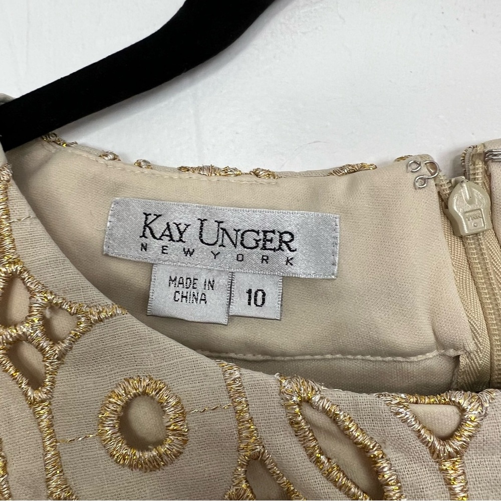 Kay Unger New York Sheath Dress‎ Size 10 Linen Blend Eyelet Tan Gold - Picture 2 of 4